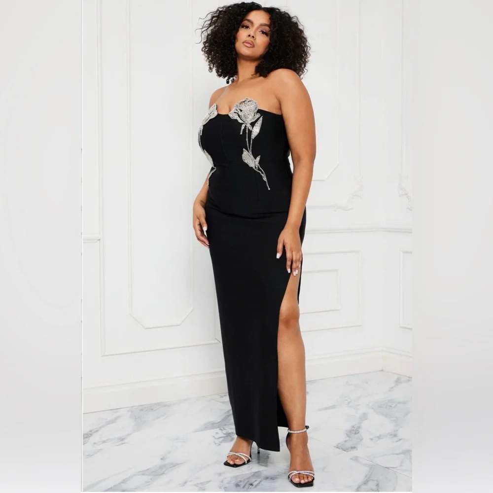 Maxi black dress with rhinestones - Picture 2 of 4